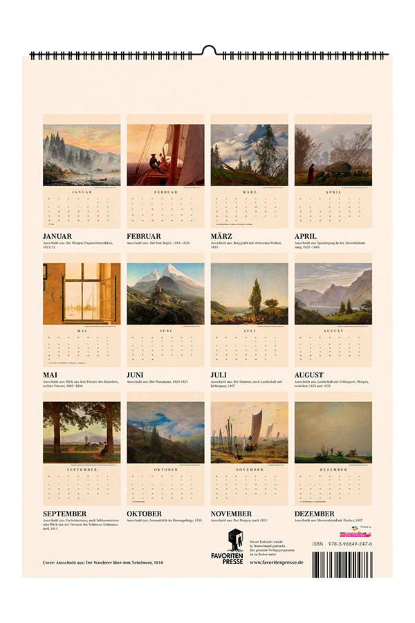 Kalender 2027: Caspar David Friedrich - Layout. Info3 Shop