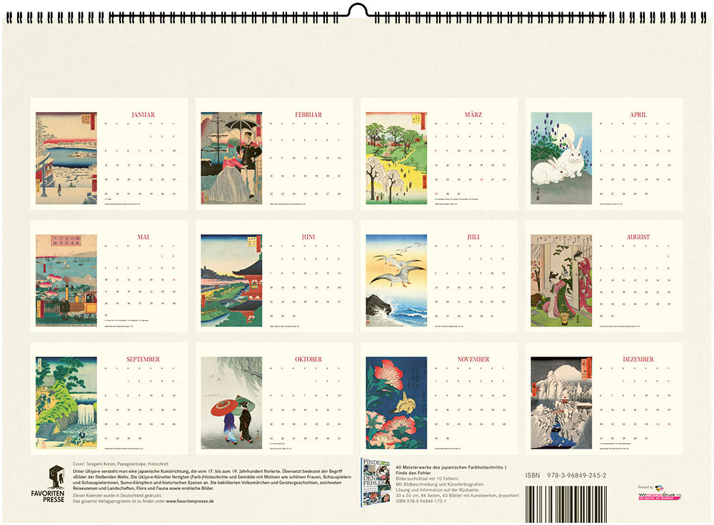 Kalender 2027 - Japanische Kunst. Rückseite